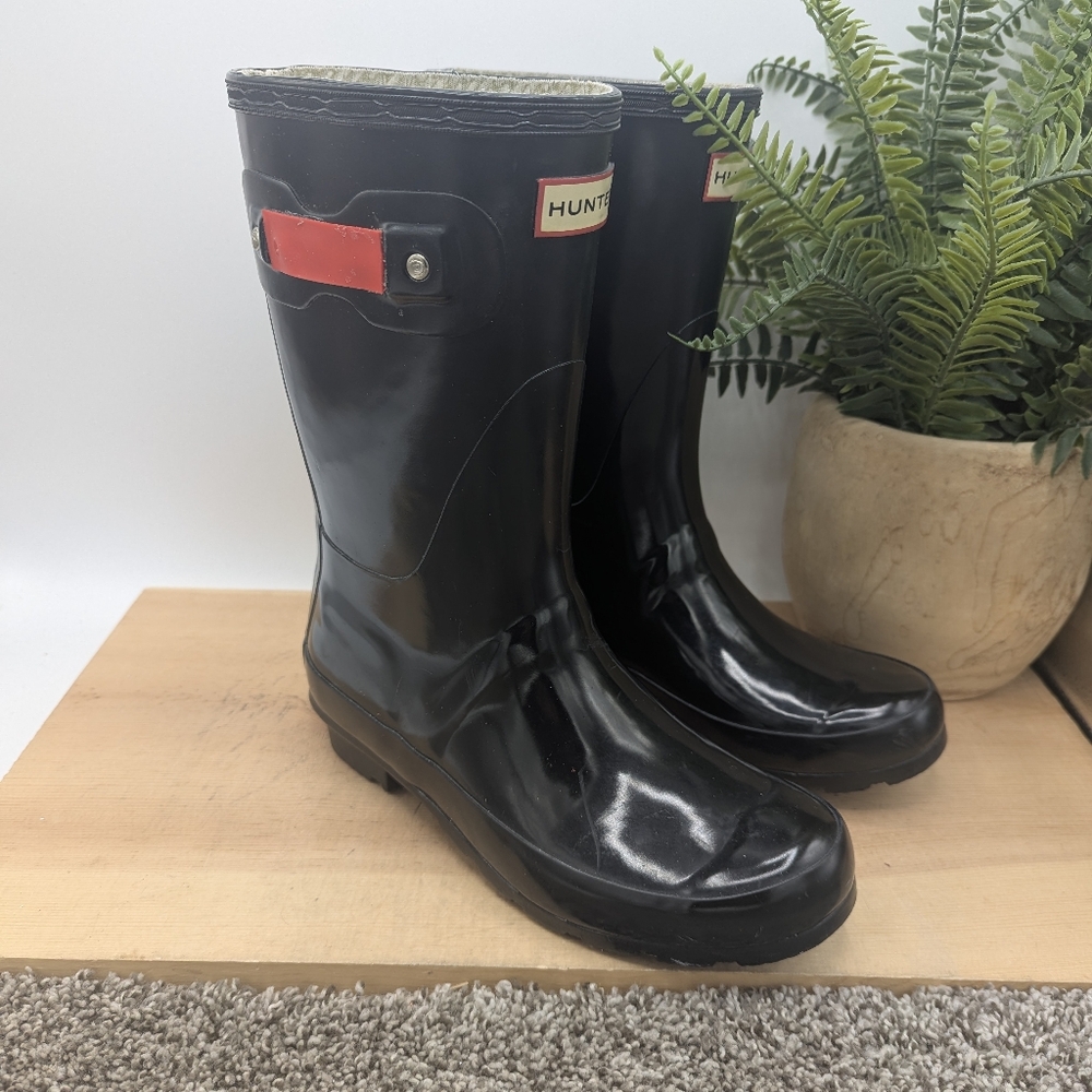 Hunter Original Mid Calf Black Rubber Rain Winter Boots Women's Size 7